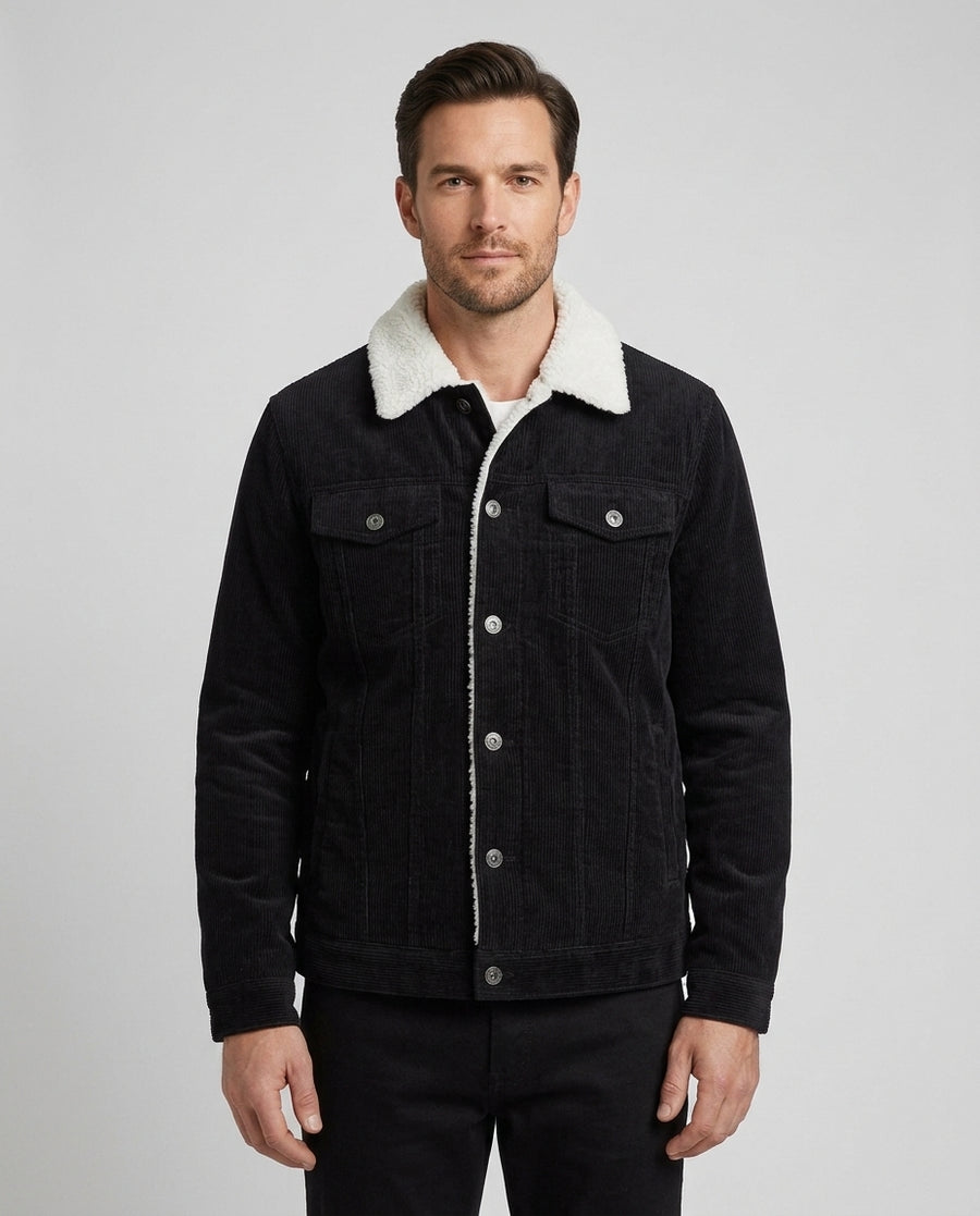 Men's Casual Sherpa Collar Coat Relaxed Fit Button Closure Everyday Layering - Front [Lystr 6acf2ae7500fe86b88d98477:front]
