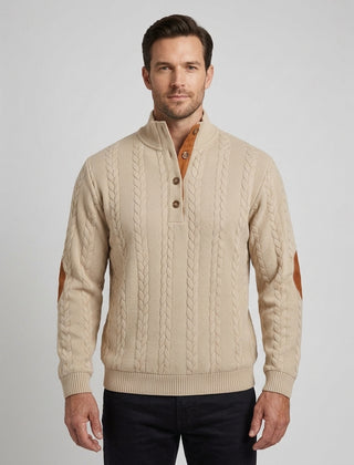 Men's Cable Knit Henley Shirt Long Sleeve Button-Up Casual Everyday Wear - Front [Lystr 6acf3a7e500fe86b88d984e6:front]