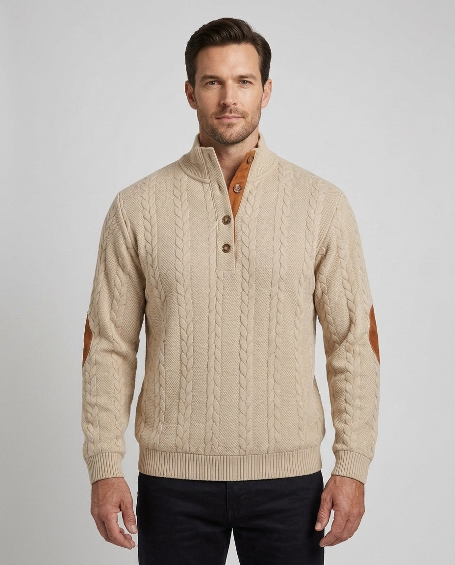 Men's Cable Knit Henley Shirt Long Sleeve Button-Up Casual Everyday Wear - Front [Lystr 6acf3a7e500fe86b88d984e6:front]