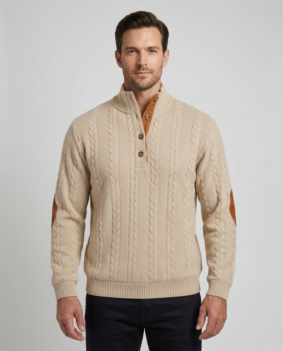 Men's Cable Knit Henley Shirt Long Sleeve Button-Up Casual Everyday Wear - Front [Lystr 6acf3a7e500fe86b88d984e6:front]