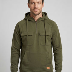 Men's Casual Hoodie with Flap Pockets Relaxed Fit Long Sleeve Everyday Wear - Front [Lystr 6acf3acc500fe86b88d984e8:front]