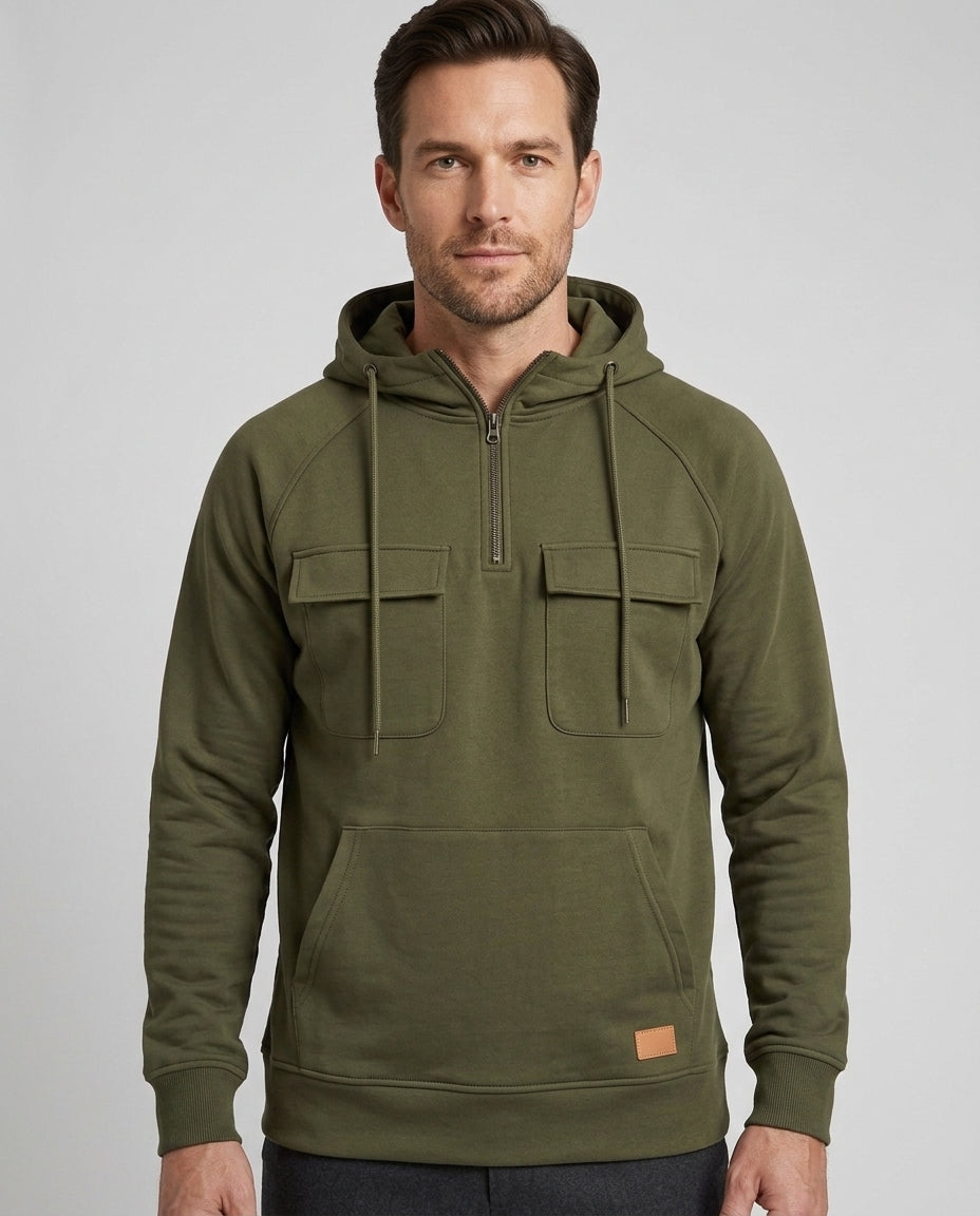 Men's Casual Hoodie with Flap Pockets Relaxed Fit Long Sleeve Everyday Wear - Front [Lystr 6acf3acc500fe86b88d984e8:front]