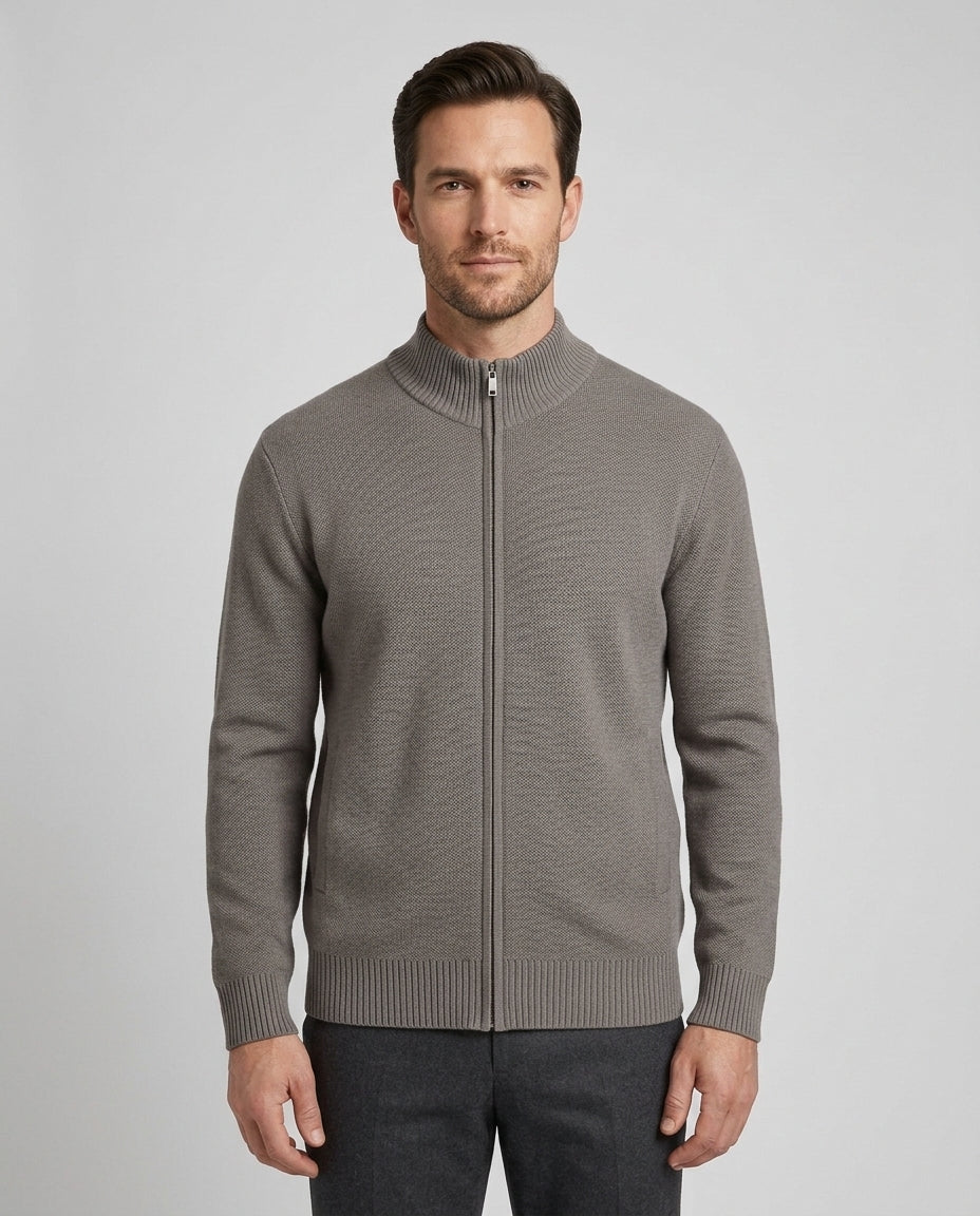 Men's Full Zip Sweater Casual Fit Long Sleeve Stand Collar Layering - Front [Lystr 6acf3bc2500fe86b88d98502:front]