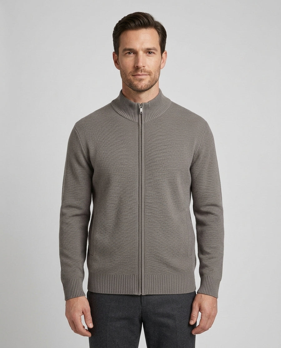 Men's Full Zip Sweater Casual Fit Long Sleeve Stand Collar Layering - Front [Lystr 6acf3bc2500fe86b88d98502:front]