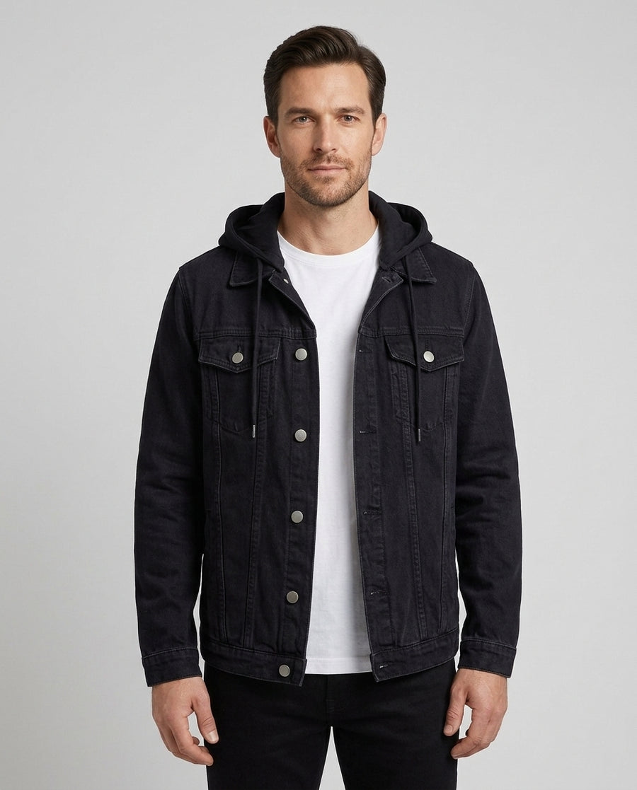 Men's Detachable Hood Jacket Zip-Up Adjustable Fit Casual Outdoor Wear - Front [Lystr 6acf3c48500fe86b88d98504:front]