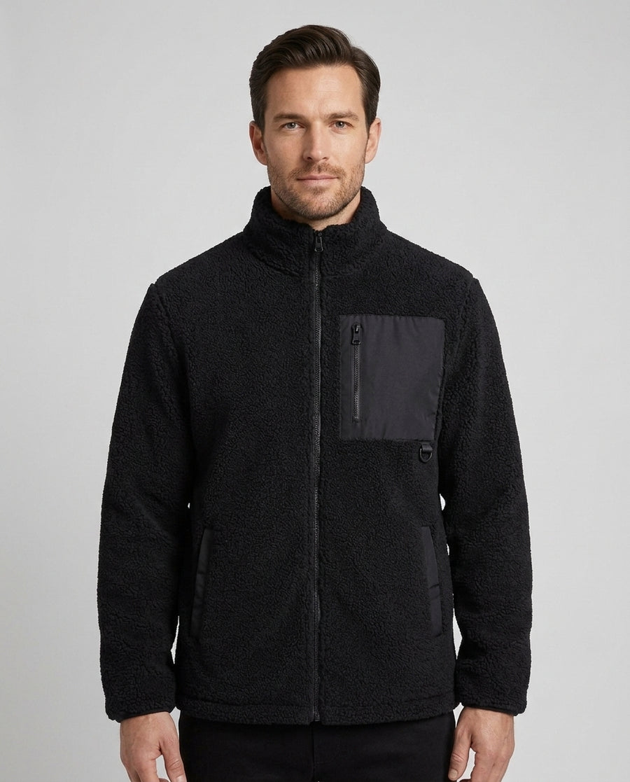 Men's Warm Zip Fleece Coat Relaxed Fit Long Sleeve High Collar Casual Everyday - Front [Lystr 6acf3c93500fe86b88d98510:front]