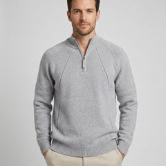 Men's Modern Zip Collar Sweater Relaxed Fit Long Sleeve Casual Everyday Wear - Front [Lystr 6acf3cd3500fe86b88d98512:front]