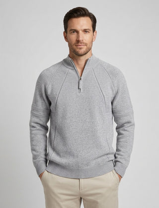 Men's Modern Zip Collar Sweater Relaxed Fit Long Sleeve Casual Everyday Wear - Front [Lystr 6acf3cd3500fe86b88d98512:front]