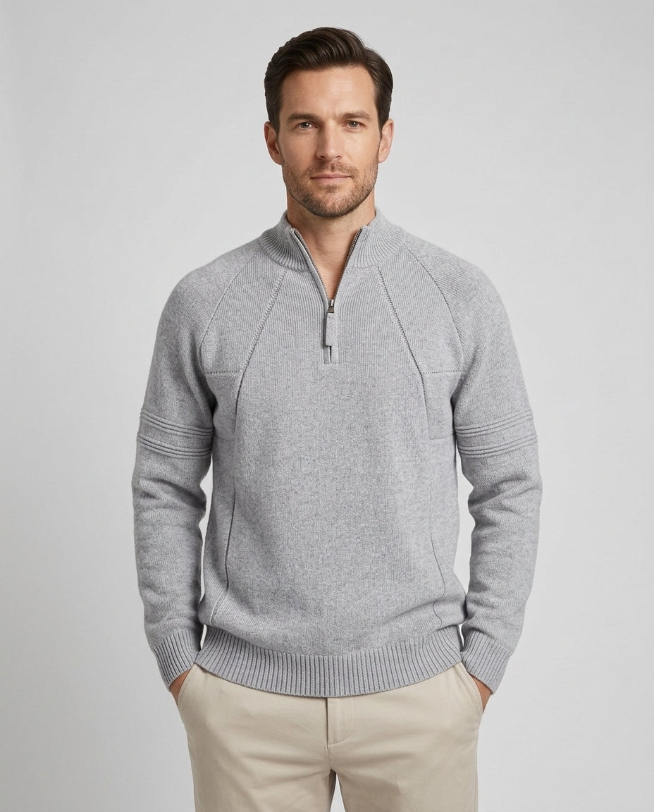 Men's Modern Zip Collar Sweater Relaxed Fit Long Sleeve Casual Everyday Wear - Front [Lystr 6acf3cd3500fe86b88d98512:front]