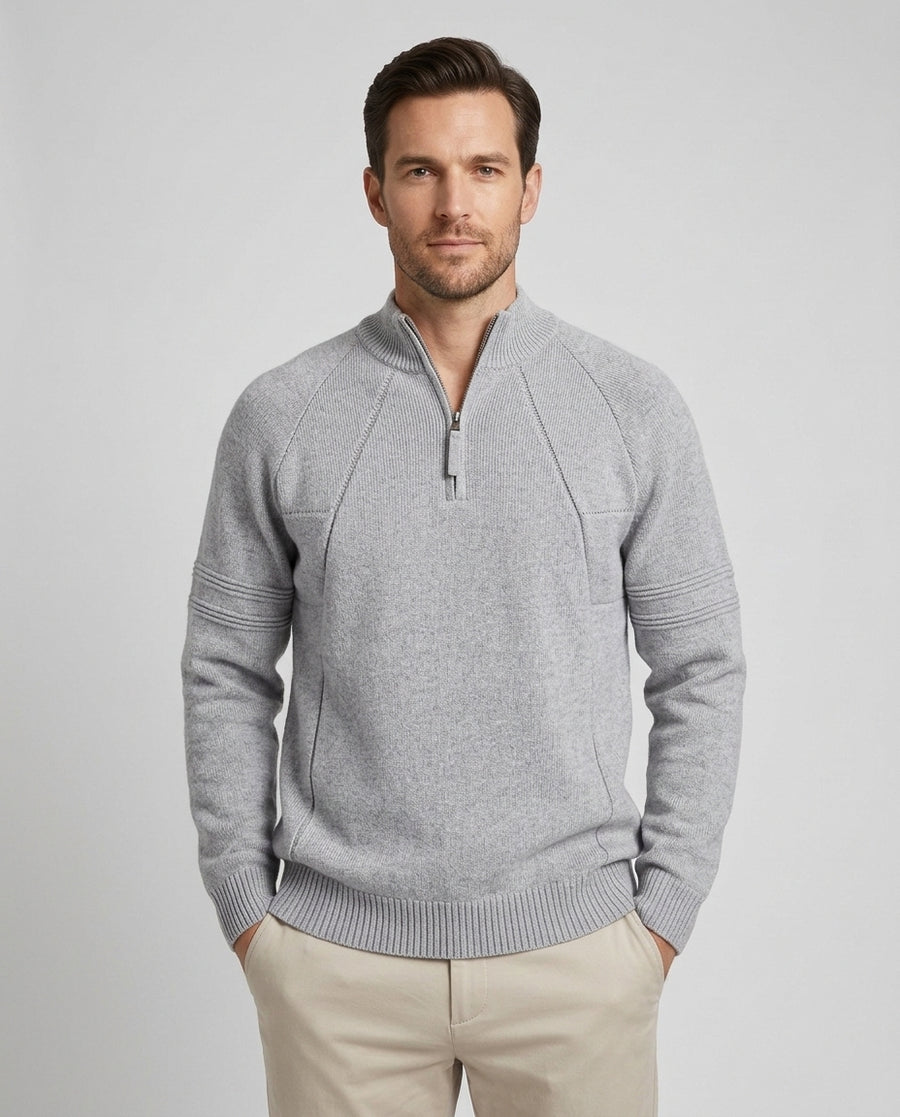 Men's Modern Zip Collar Sweater Relaxed Fit Long Sleeve Casual Everyday Wear - Front [Lystr 6acf3cd3500fe86b88d98512:front]
