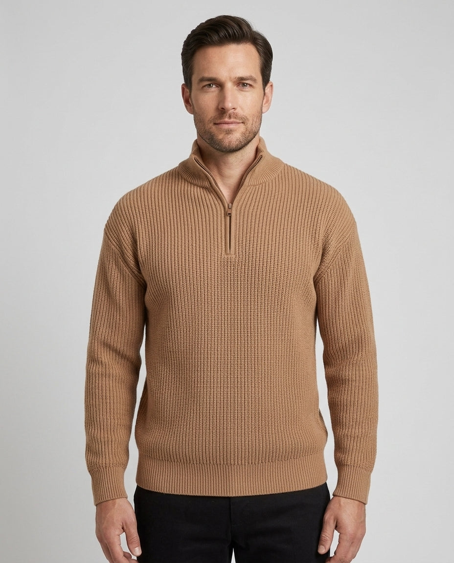 Men's Heavy Rib Knit Sweater Relaxed Fit Long Sleeve Crew Neck Casual Wear - Front [Lystr 6acf4d6c48022579afaceda2:front]