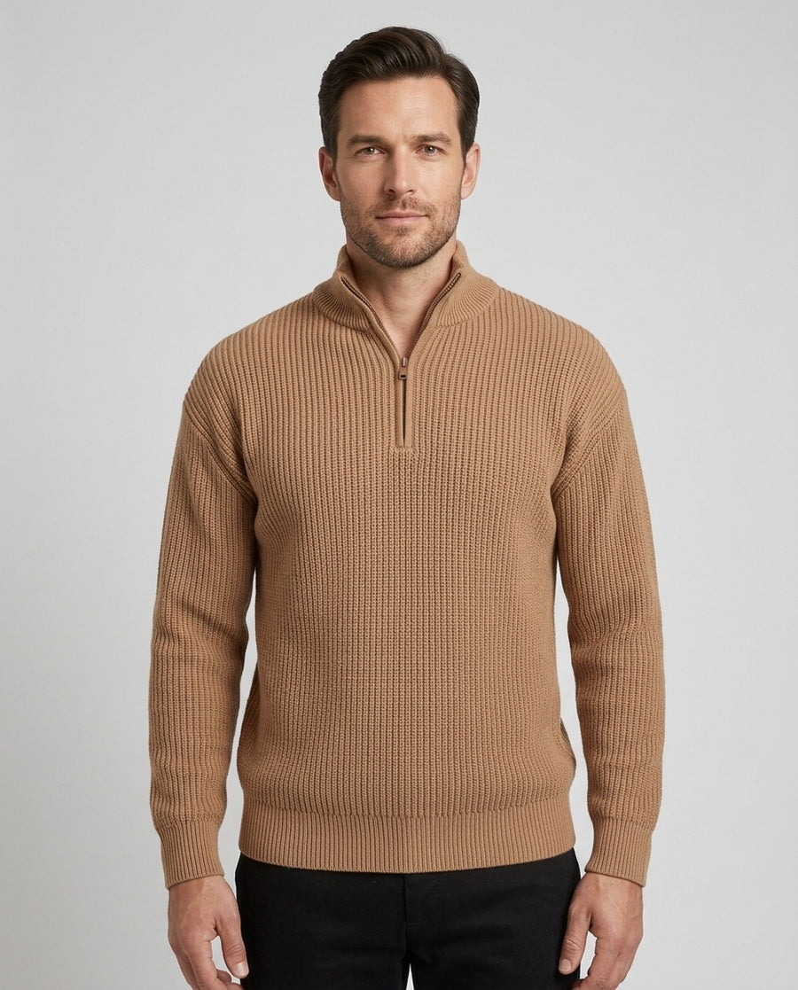 Men's Heavy Rib Knit Sweater Relaxed Fit Long Sleeve Crew Neck Casual Wear - Front [Lystr 6acf4d6c48022579afaceda2:front]