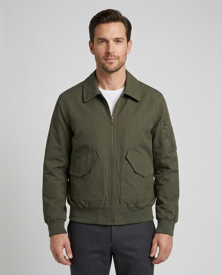 Men's Casual Bomber Jacket Zip Closure Sleeve Pocket Relaxed Fit Everyday - Front [Lystr 6acf538c48022579afacedae:front]