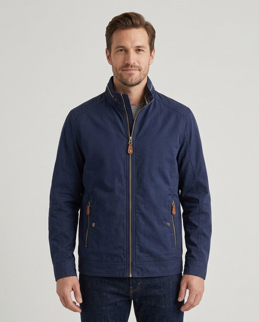 Men's Casual Bomber Jacket Stand Collar Zip Closure Relaxed Fit Everyday Wear - Front [Lystr 6acf57dc48022579afacedb2:front]