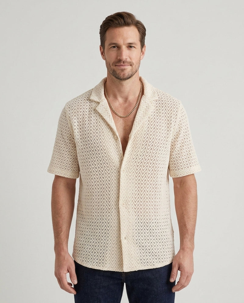 Men's Relaxed Fit Summer Shirt Short-Sleeve Collared Casual Beachwear