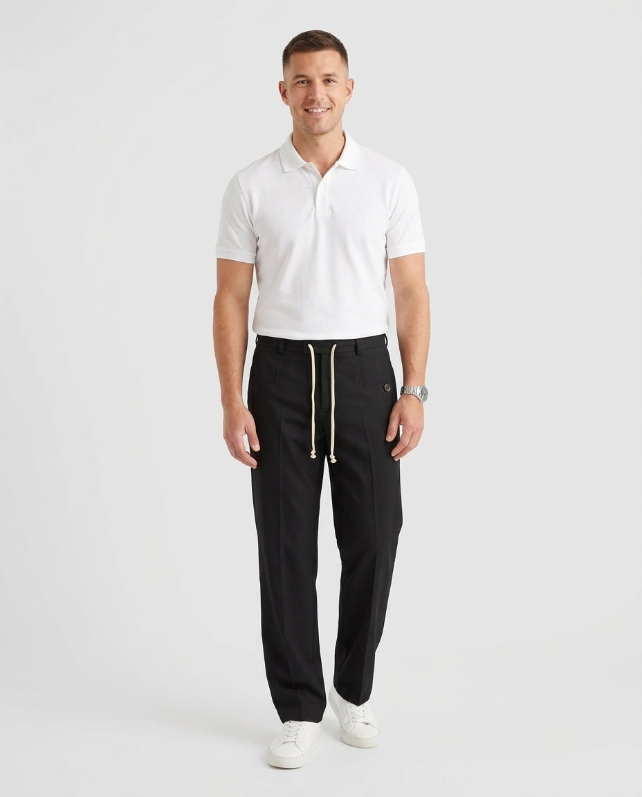 Men's Elegant Drawstring Trousers Relaxed Fit Casual Everyday Versatile - Front [Lystr 6acf6e2946afd23923e8fe07:front]
