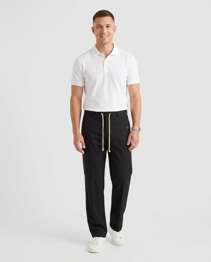 Men's Elegant Drawstring Trousers Relaxed Fit Casual Everyday Versatile - Front [Lystr 6acf6e2946afd23923e8fe07:front]