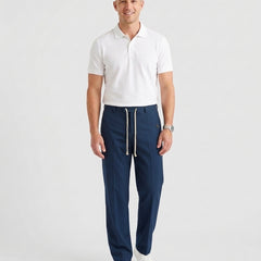 Men's Elegant Drawstring Trousers Relaxed Fit Casual Everyday Versatile - Blue Front [Lystr 6acf6e2946afd23923e8fe07:blue:front]
