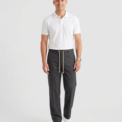 Men's Elegant Drawstring Trousers Relaxed Fit Casual Everyday Versatile - Dark Grey Front [Lystr 6acf6e2946afd23923e8fe07:dark grey:front]