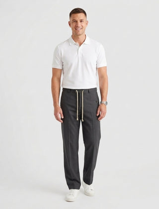 Men's Elegant Drawstring Trousers Relaxed Fit Casual Everyday Versatile - Dark Grey Front [Lystr 6acf6e2946afd23923e8fe07:dark grey:front]