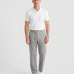 Men's Elegant Drawstring Trousers Relaxed Fit Casual Everyday Versatile - Light Grey Front [Lystr 6acf6e2946afd23923e8fe07:light grey:front]