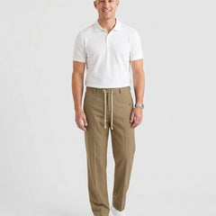 Men's Elegant Drawstring Trousers Relaxed Fit Casual Everyday Versatile - Khaki Front [Lystr 6acf6e2946afd23923e8fe07:khaki:front]