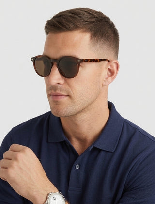 Men's Round Sunglasses Polarized Tinted Lens Retro Fashion Casual Beach Holiday Everyday Driving - Brown Front [Lystr 6acf705246afd23923e8fe0b:brown:front]