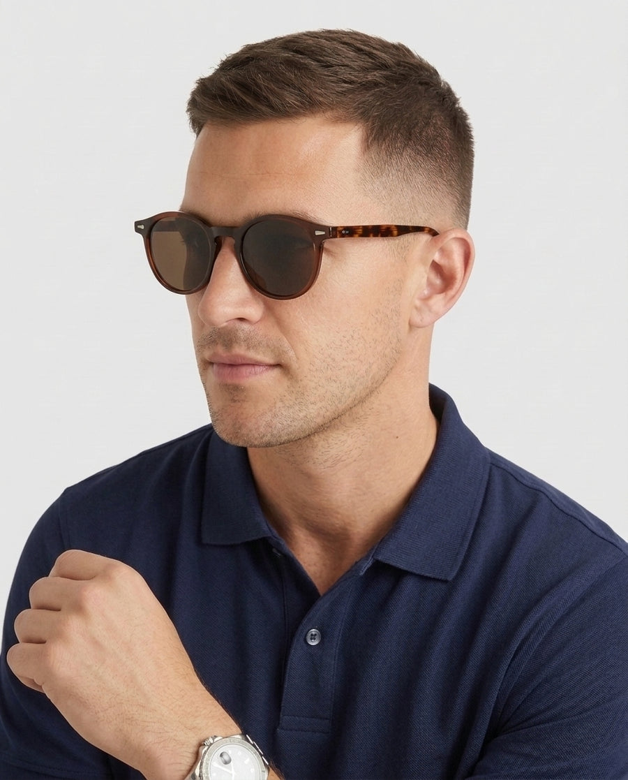 Men's Round Sunglasses Polarized Tinted Lens Retro Fashion Casual Beach Holiday Everyday Driving - Brown Front [Lystr 6acf705246afd23923e8fe0b:brown:front]