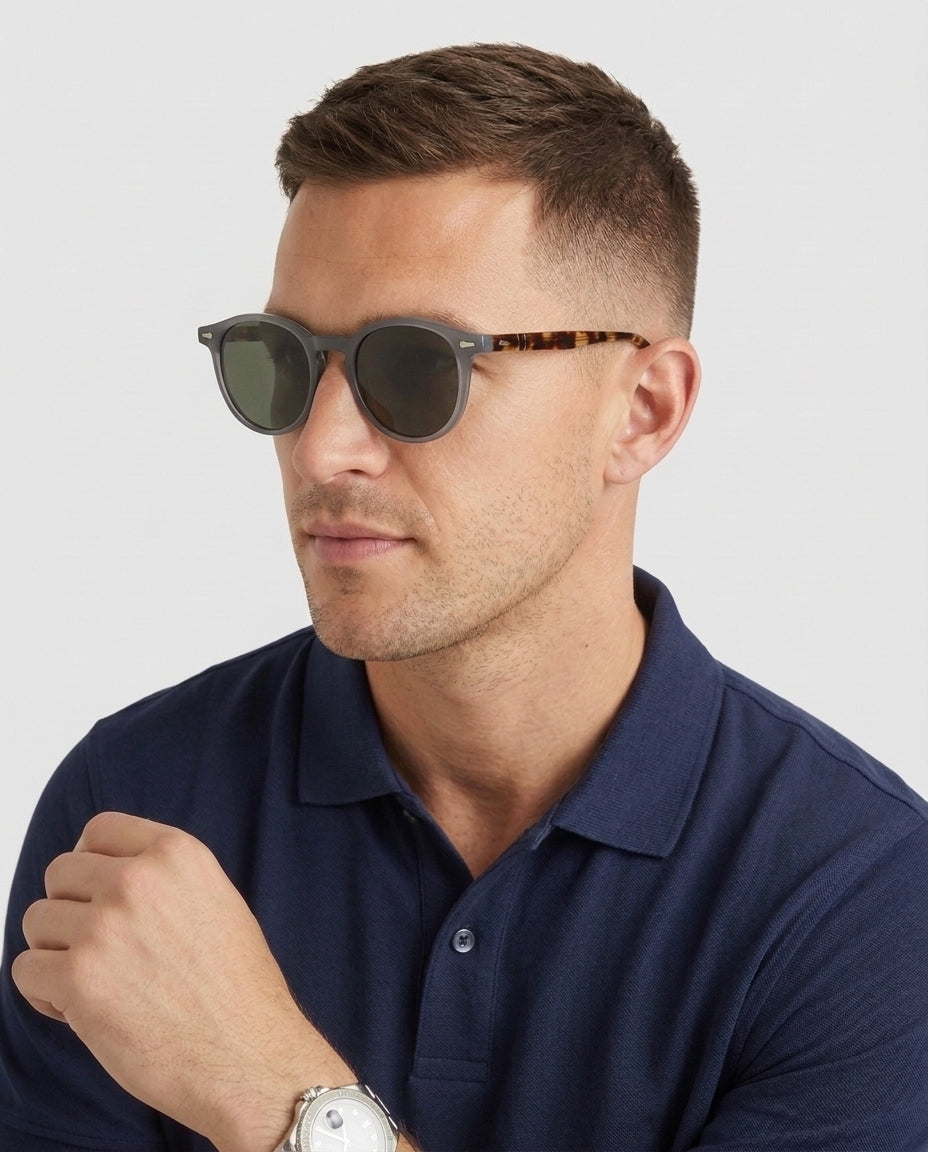 Men's Round Sunglasses Polarized Tinted Lens Retro Fashion Casual Beach Holiday Everyday Driving - Gray Front [Lystr 6acf705246afd23923e8fe0b:gray:front]
