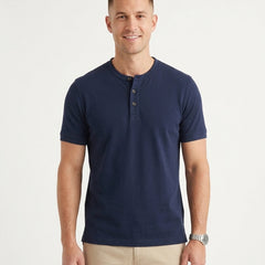 Men's Casual Henley Polo Shirt Short-Sleeve Collared Button Placket Relaxed Fit Summer Holiday Beach Everyday Smart-Casual - Front [Lystr 6acf71ac46afd23923e8fe0d:front]
