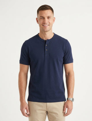 Men's Casual Henley Polo Shirt Short-Sleeve Collared Button Placket Relaxed Fit Summer Holiday Beach Everyday Smart-Casual - Front [Lystr 6acf71ac46afd23923e8fe0d:front]