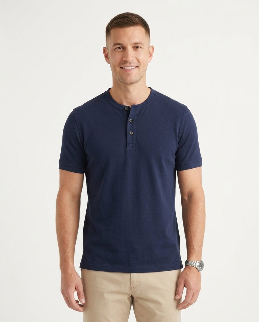 Men's Casual Henley Polo Shirt Short-Sleeve Collared Button Placket Relaxed Fit Summer Holiday Beach Everyday Smart-Casual - Front [Lystr 6acf71ac46afd23923e8fe0d:front]