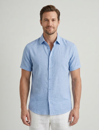 Men's Tailored Fit Shirt Short-Sleeve Button-Down Collared Smart-Casual Office Casual Everyday Sullivan - Front [Lystr 6ad08ee5540fbbcd551783a3:front]