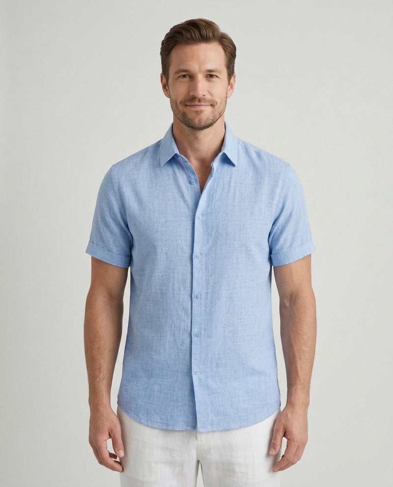 Men's Tailored Fit Shirt Short-Sleeve Button-Down Collared Smart-Casual Office Casual Everyday Sullivan