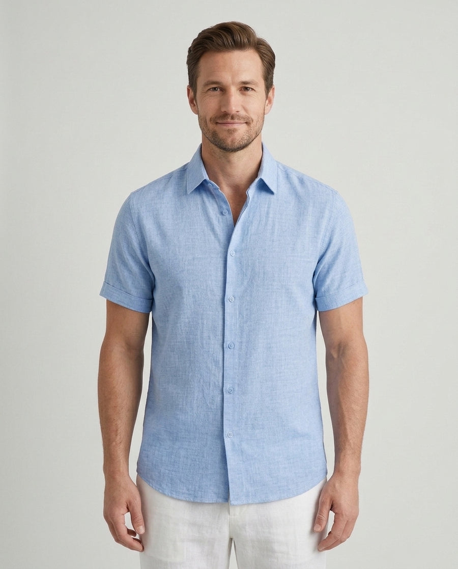 Men's Tailored Fit Shirt Short-Sleeve Button-Down Collared Smart-Casual Office Casual Everyday Sullivan - Front [Lystr 6ad08ee5540fbbcd551783a3:front]