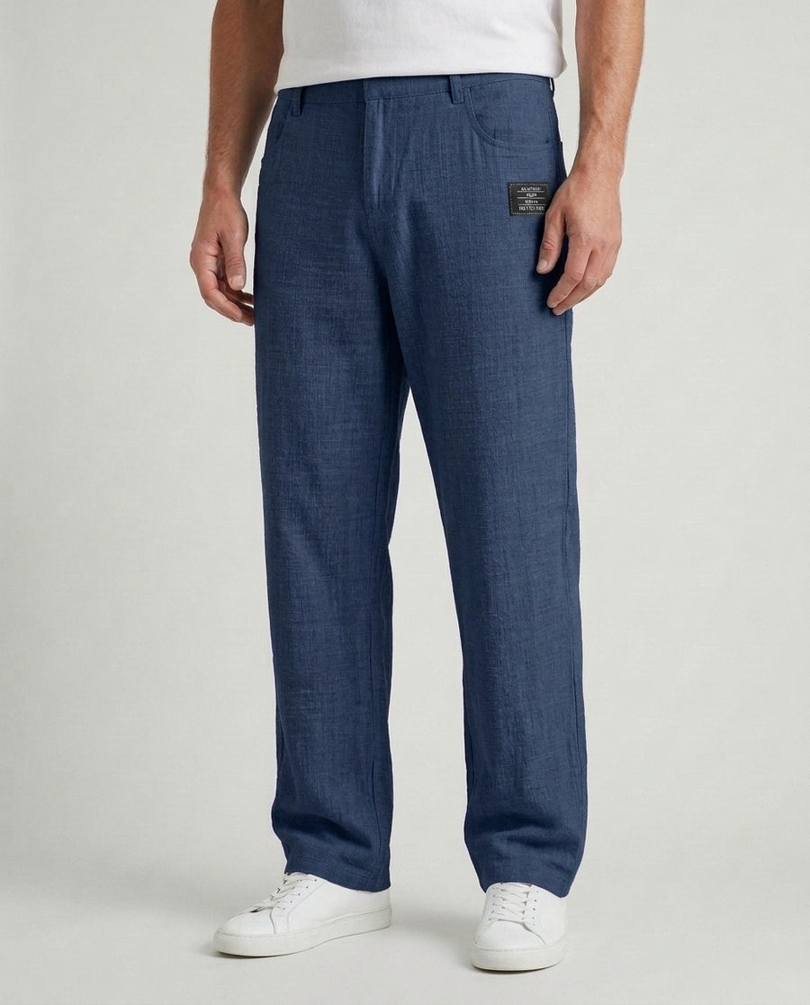 Men's Wide Leg Trousers Relaxed Fit Casual Stylish Everyday Wear - Navy Blue Front [Lystr 6ad08ff3540fbbcd551783a9:navy blue:front]