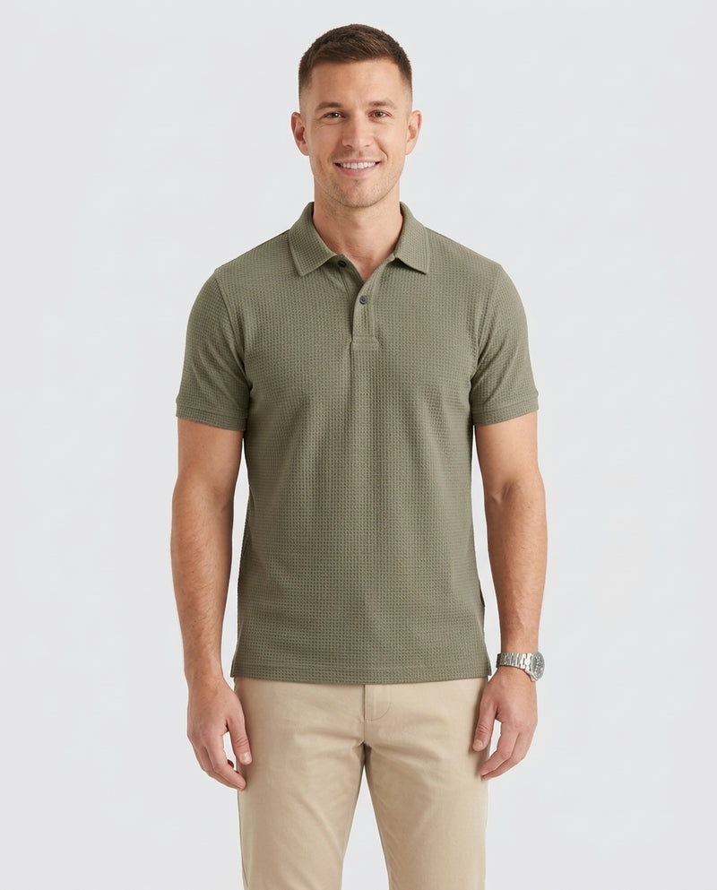 Men's Textured Polo Shirt Classic Short-Sleeve Collared Ribbed Casual Smart-Casual Everyday Golf Sport Regular Calloway