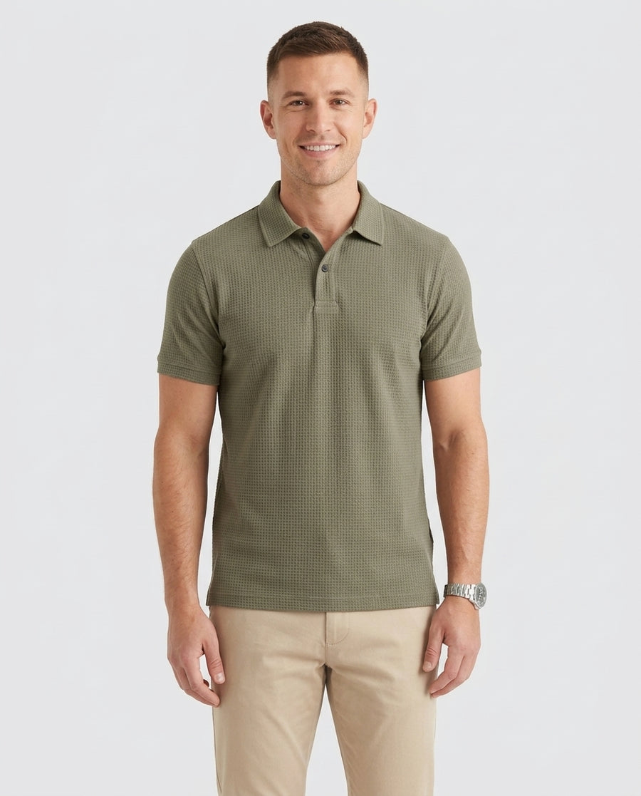 Men's Textured Polo Shirt Classic Short-Sleeve Collared Ribbed Casual Smart-Casual Everyday Golf Sport Regular Calloway - Front [Lystr 6ad0a3b388dcad5ebbecd061:front]