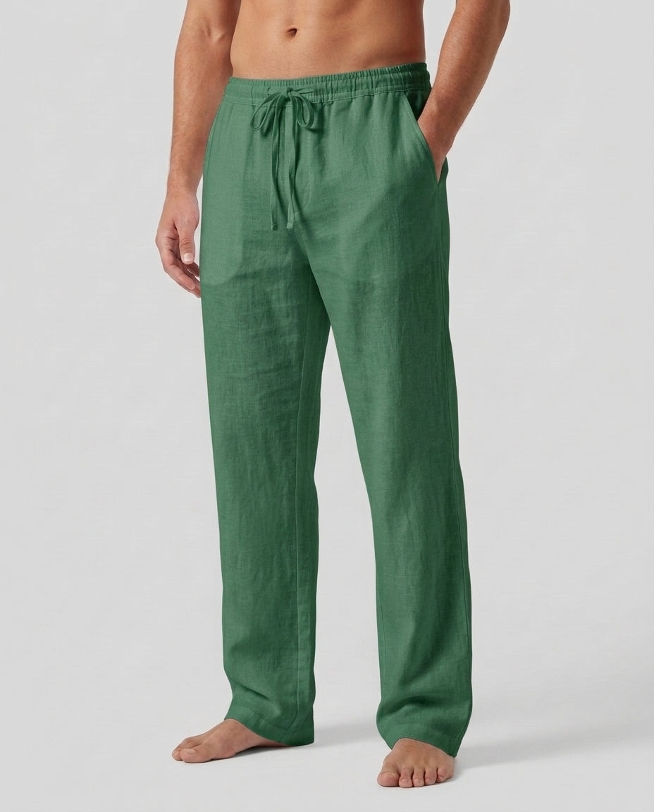 Men's Relaxed Trousers Loose Fit Drawstring Elastic Waist Casual Everyday Smart-Casual Tapered Lounge Comfort Fielding - Green Front [Lystr 6ad0b327b44a5b5d01162585:green:front]