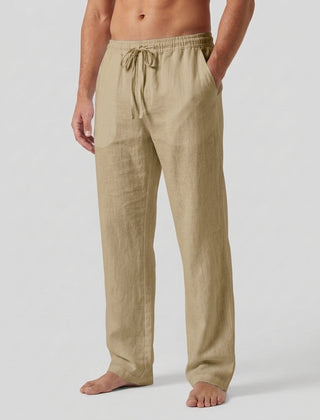 Men's Relaxed Trousers Loose Fit Drawstring Elastic Waist Casual Everyday Smart-Casual Tapered Lounge Comfort Fielding - Khaki Front [Lystr 6ad0b327b44a5b5d01162585:khaki:front]