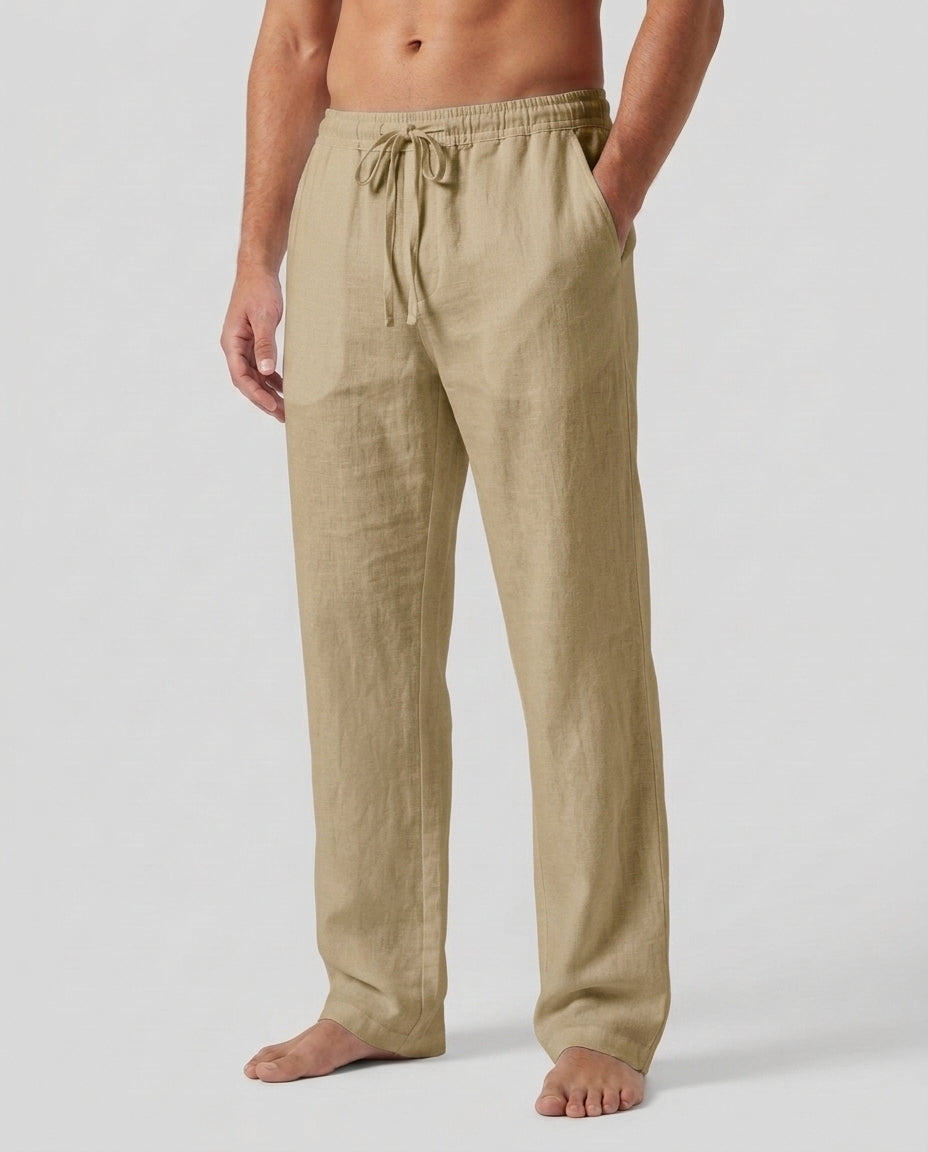 Men's Relaxed Trousers Loose Fit Drawstring Elastic Waist Casual Everyday Smart-Casual Tapered Lounge Comfort Fielding - Khaki Front [Lystr 6ad0b327b44a5b5d01162585:khaki:front]