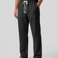 Men's Relaxed Trousers Loose Fit Drawstring Elastic Waist Casual Everyday Smart-Casual Tapered Lounge Comfort Fielding - Black Front [Lystr 6ad0b327b44a5b5d01162585:black:front]