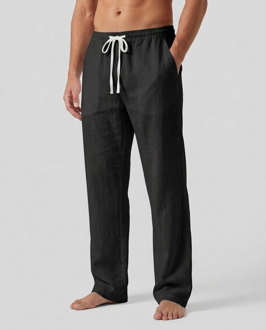 Men's Relaxed Trousers Loose Fit Drawstring Elastic Waist Casual Everyday Smart-Casual Tapered Lounge Comfort Fielding - Black Front [Lystr 6ad0b327b44a5b5d01162585:black:front]