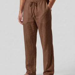 Men's Relaxed Trousers Loose Fit Drawstring Elastic Waist Casual Everyday Smart-Casual Tapered Lounge Comfort Fielding - Brown Front [Lystr 6ad0b327b44a5b5d01162585:brown:front]