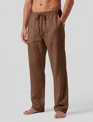 Men's Relaxed Trousers Loose Fit Drawstring Elastic Waist Casual Everyday Smart-Casual Tapered Lounge Comfort Fielding - Brown Front [Lystr 6ad0b327b44a5b5d01162585:brown:front]