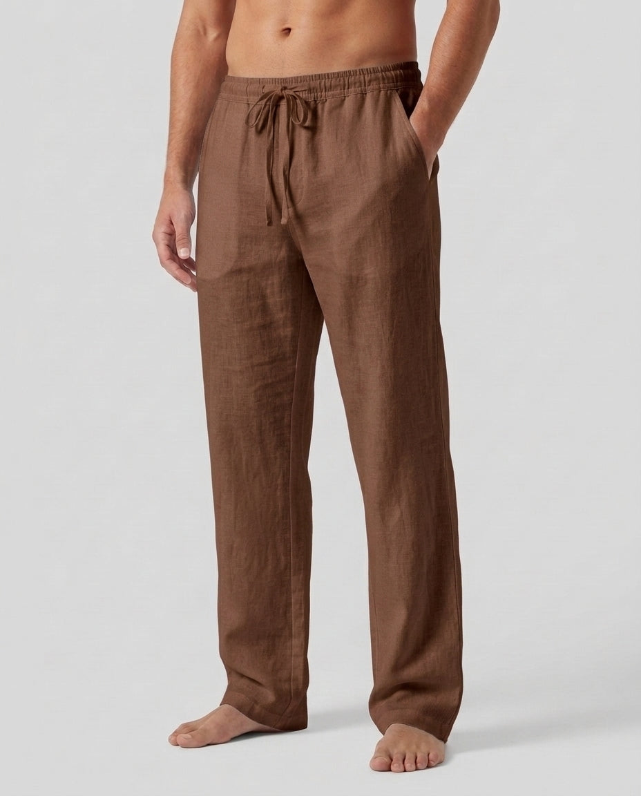 Men's Relaxed Trousers Loose Fit Drawstring Elastic Waist Casual Everyday Smart-Casual Tapered Lounge Comfort Fielding - Brown Front [Lystr 6ad0b327b44a5b5d01162585:brown:front]