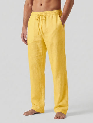 Men's Relaxed Trousers Loose Fit Drawstring Elastic Waist Casual Everyday Smart-Casual Tapered Lounge Comfort Fielding - Yellow Front [Lystr 6ad0b327b44a5b5d01162585:yellow:front]