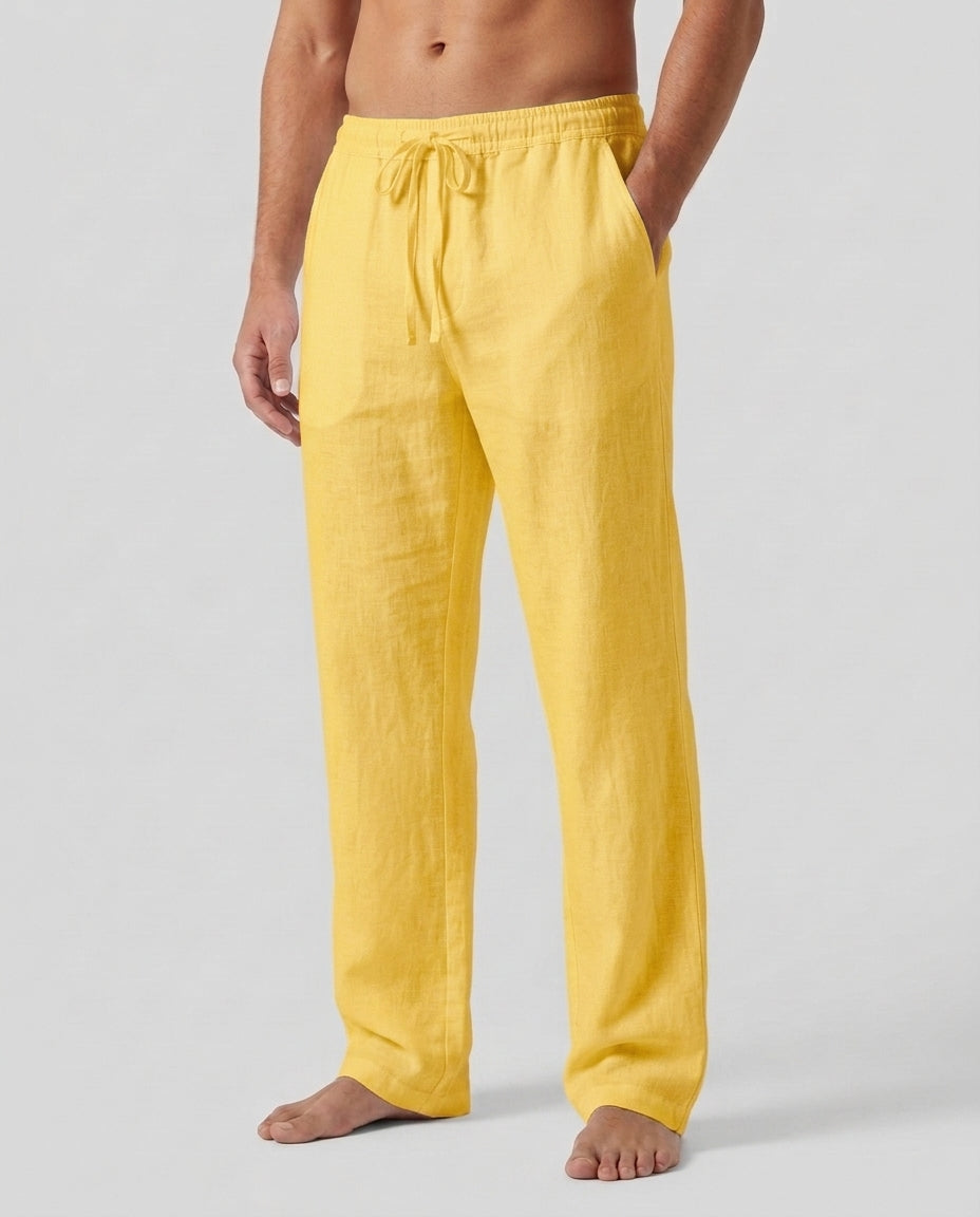 Men's Relaxed Trousers Loose Fit Drawstring Elastic Waist Casual Everyday Smart-Casual Tapered Lounge Comfort Fielding - Yellow Front [Lystr 6ad0b327b44a5b5d01162585:yellow:front]