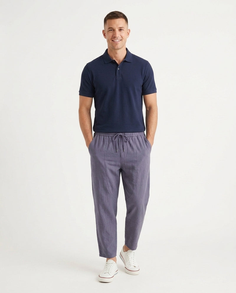 Men's Cropped Trousers Tapered Fit Flat-Front Smart-Casual Office Everyday Tailored Modern Versatile Relaxed