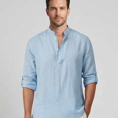 Men's Henley Shirt Button Placket Stand-Up Collar Casual Summer Everyday Slim Fit Modern Theo - Front [Lystr 6ad0bab6b44a5b5d0116258d:front]